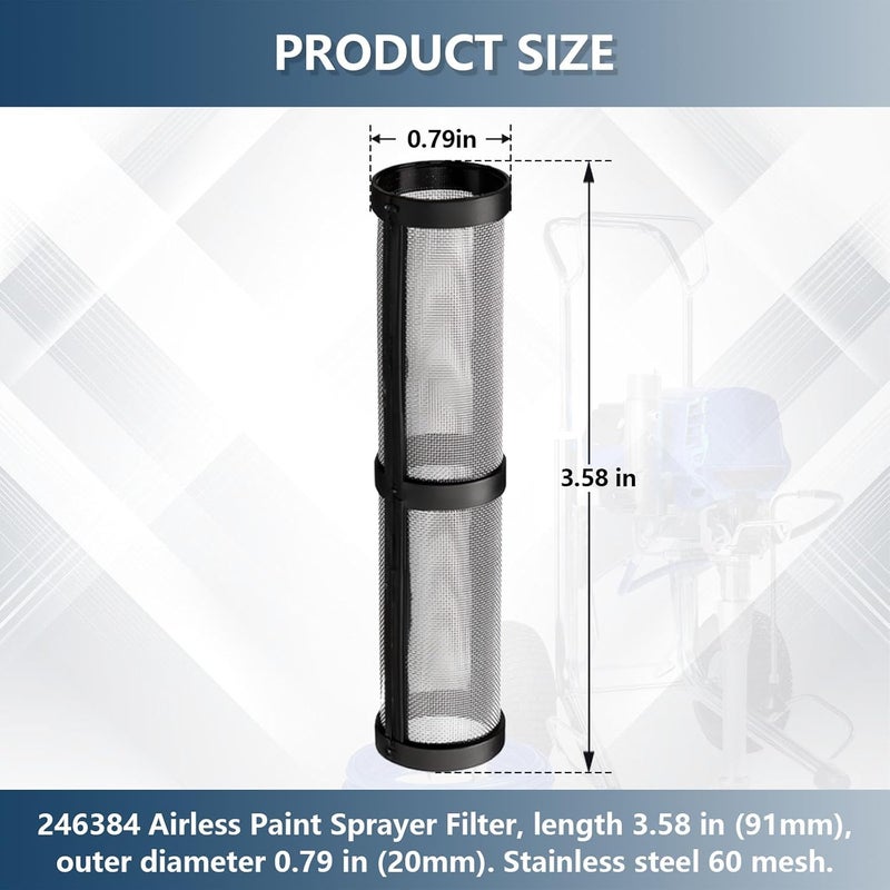 KUEDPEZ 246384 Airless Paint Sprayer Filter, Fit for Graco 390 395 490 495 595 Pump Manifold Strainer 60 mesh, Compatible with Graco 246384 for Airless Paint Sprayers (6 Packs) - Image 3